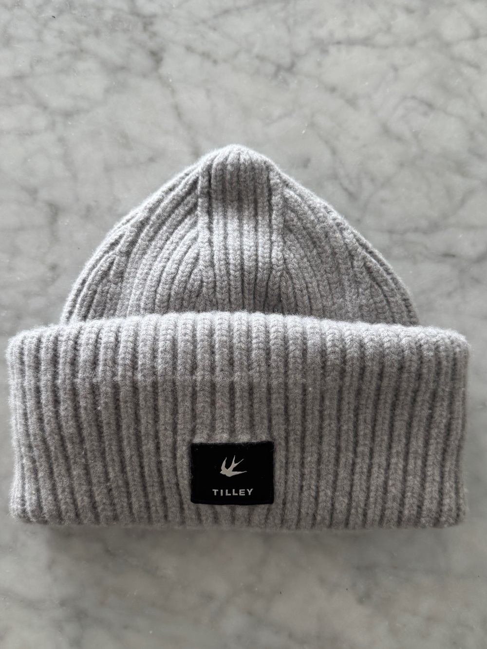 Tilley 100% Merino Wool Men's Ribbed Knit Beanie Hat in Light Gray